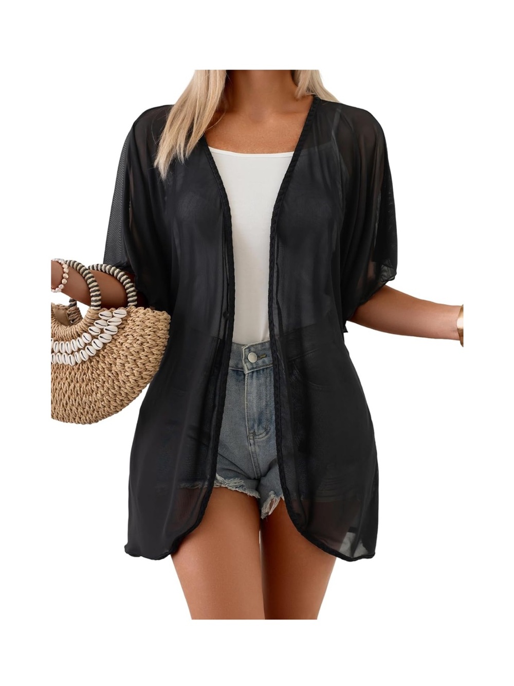 Printed kimono cardigan with puff sleeves